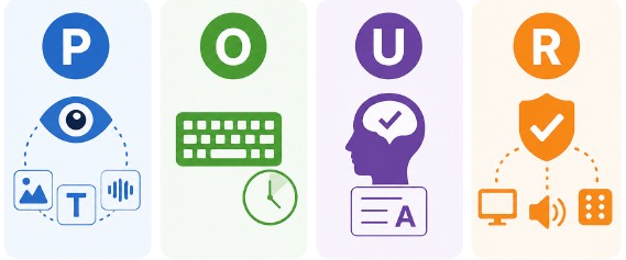 an image of 4 types of accessibility principal: Perceivable, Operable, Understandable, Robust