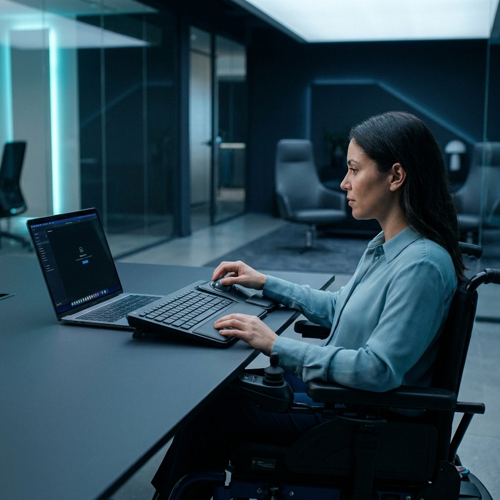 A disable lady using computer